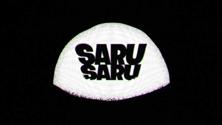 A white dome on black carrying the wordmark, its lower edge breaking into grain.